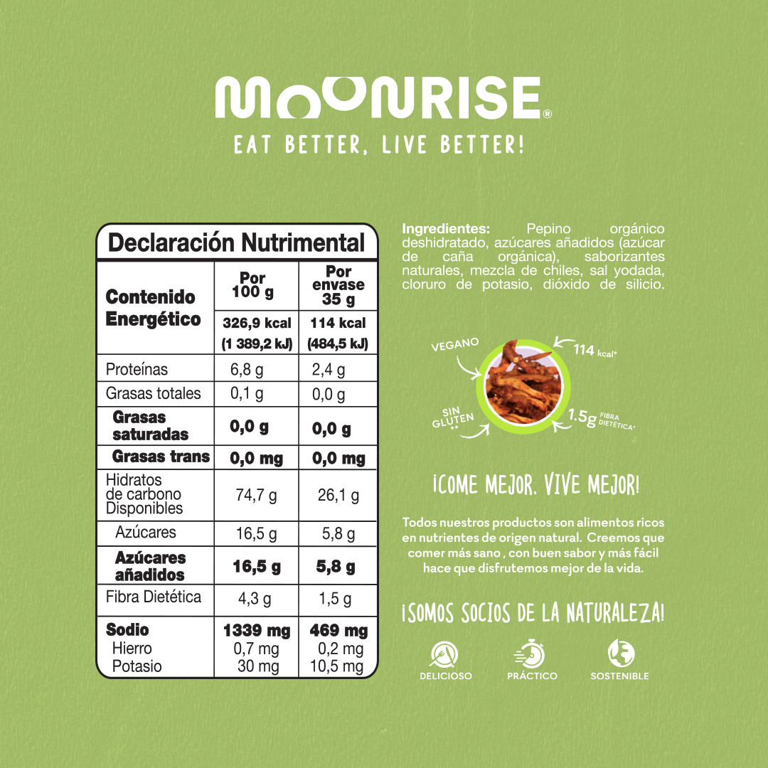 Snack Pepino Enchilado Deshidratado (Pack de 6) Moonrisefoods