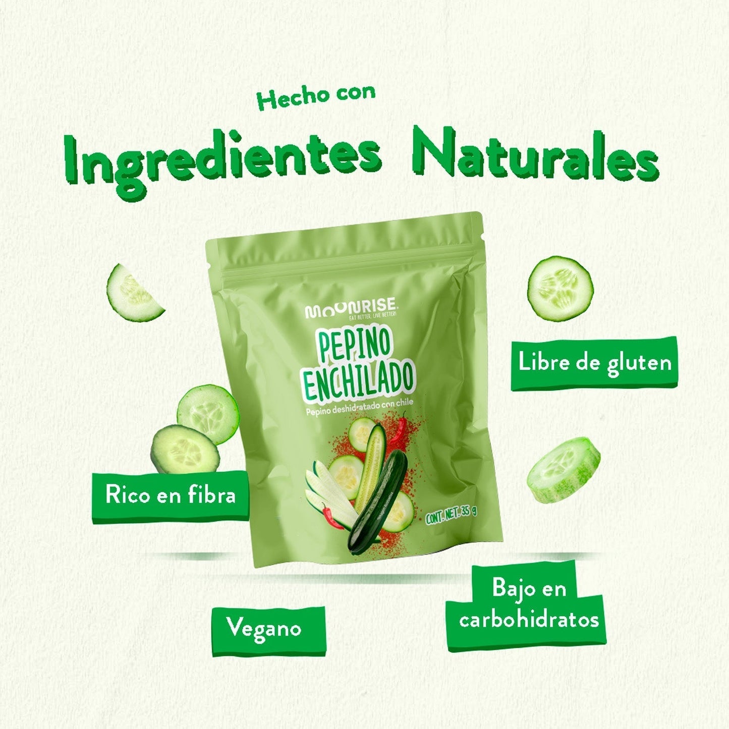 Snack Pepino Enchilado Deshidratado (Pack de 6) Moonrisefoods